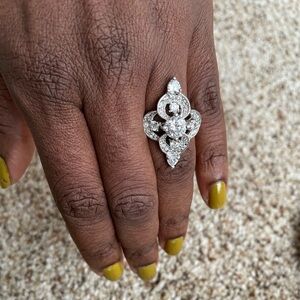 Vintage Silver Crystal Fashion Clover Ring Size 7